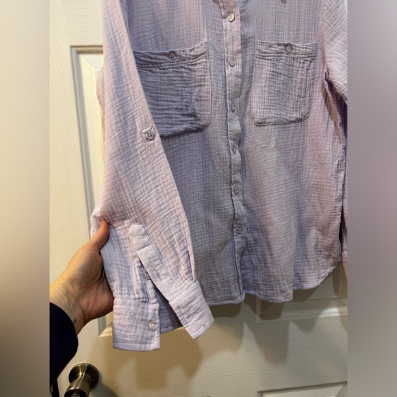 Social Standard Sanctuary Sz M Lavender Button Down Gauzy Lagenlook Pastel Beach - Picture 4 of 9